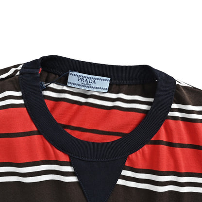 Prada red horizontal striped patch pocket short sleeves