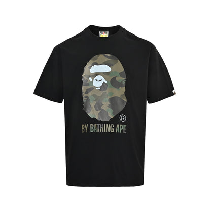 BAPE 26ss classic green camouflage great ape head letter print short sleeves