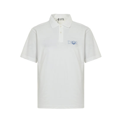 Dior 25ss little blue cat embroidered Polo short sleeves