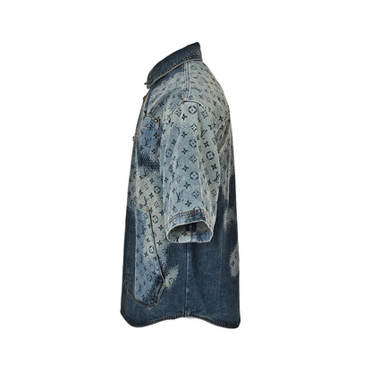 Louis Vuitton pixel stitching denim short-sleeved shirt