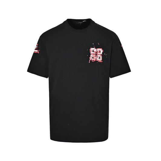 GIVENCHY splash-ink distressed back large M printed short sleeves