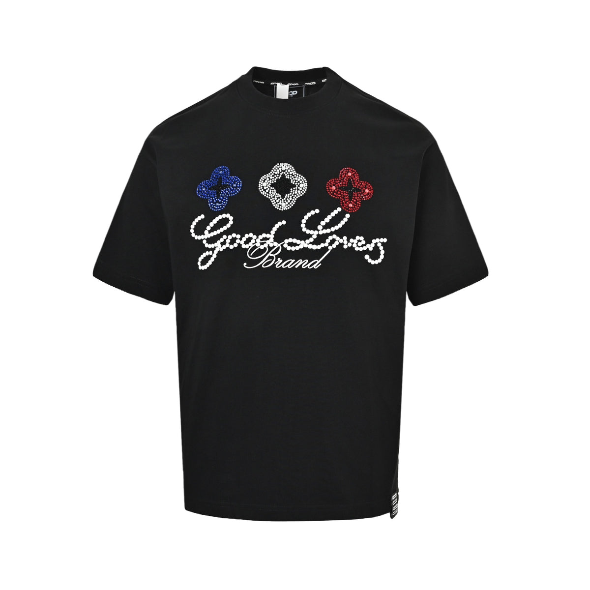 GOODBRAND 26ss contrasting color flower slogan hot rhinestone short sleeves