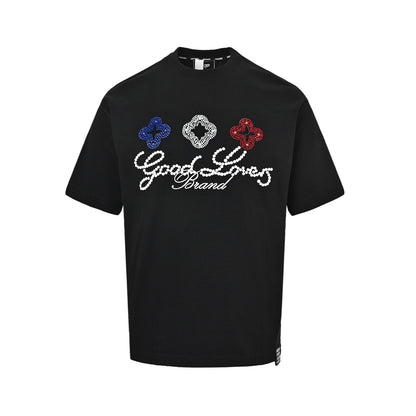 GOODBRAND 26ss contrasting color flower slogan hot rhinestone short sleeves