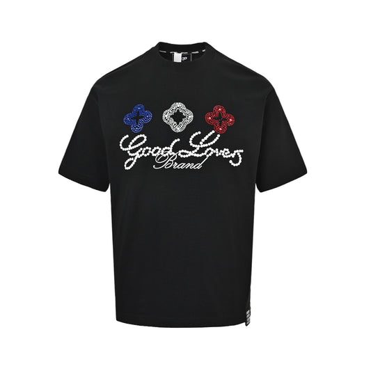 GOODBRAND 26ss contrasting color flower slogan hot rhinestone short sleeves