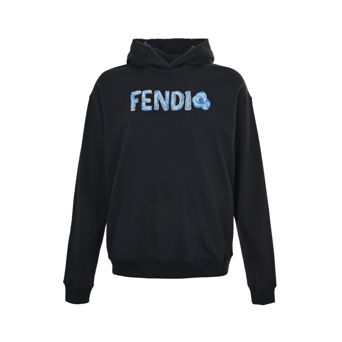 Fendi blue letter embroidered hooded sweatshirt