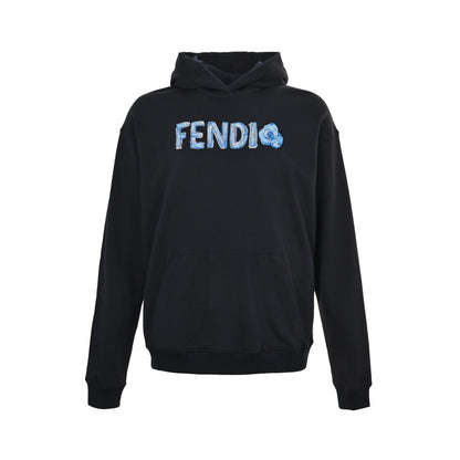 Fendi blue letter embroidered hooded sweatshirt