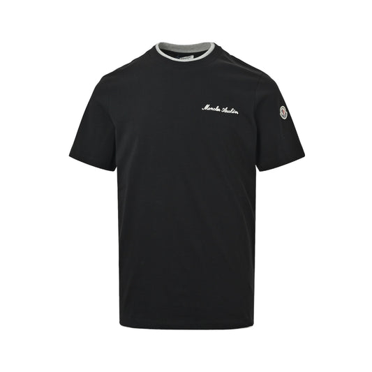 Moncler/Mask 26ss embroidered logo fake two piece short sleeves
