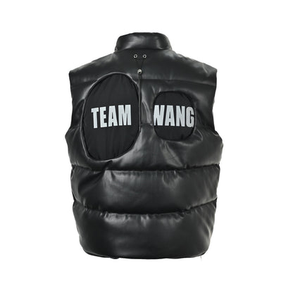 TEAM WANG first generation lettered leather down vest