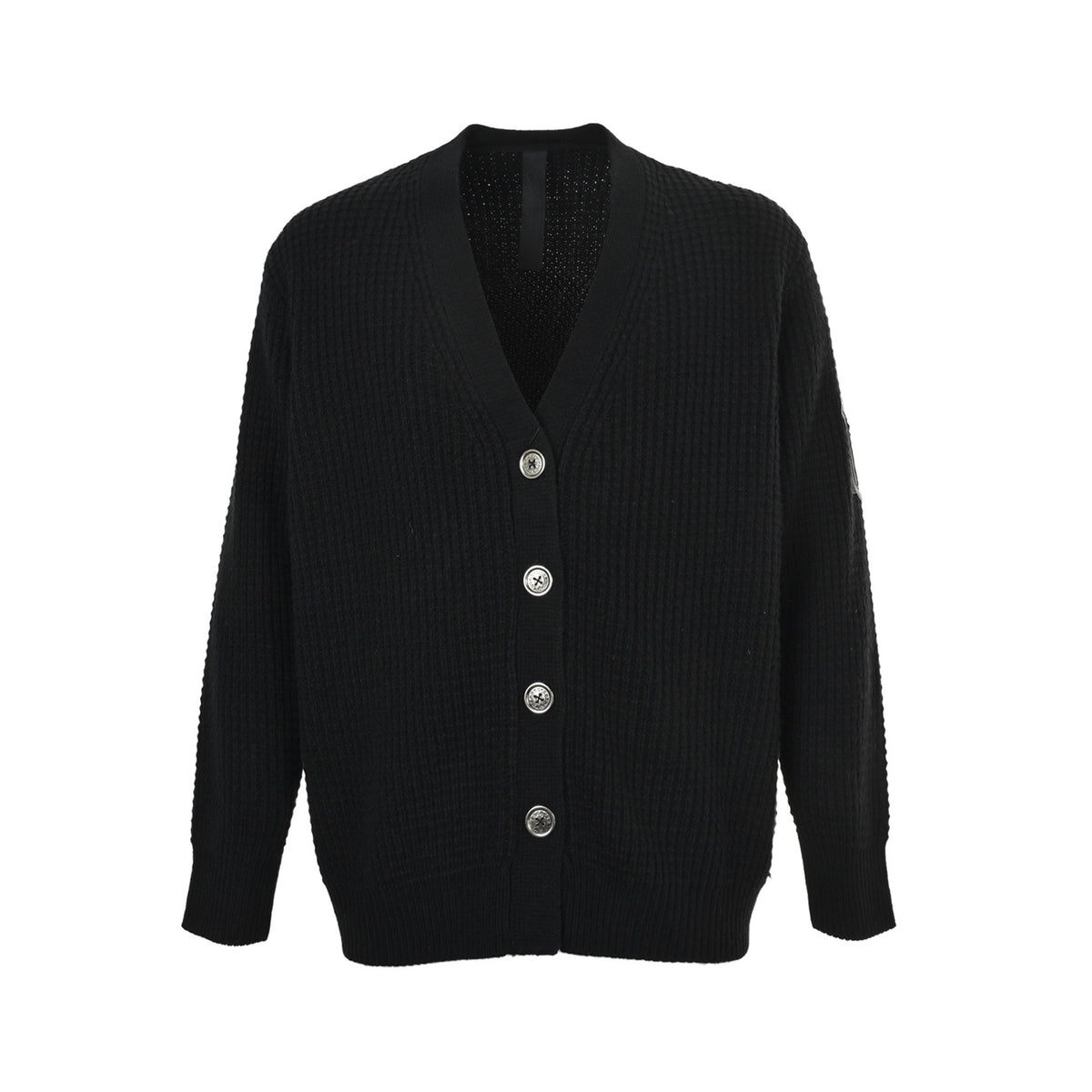 Chrome Hearts/Chrome Heart Sleeve Leather Cross Waffle Cashmere Cardigan