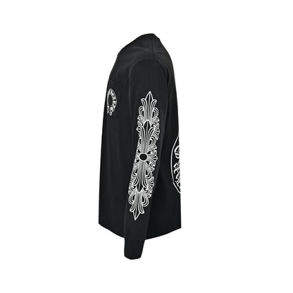 Chrome Hearts/Chrome Heart Cross Flower Arm Sanskrit Scroll Print Long Sleeve T-Shirt