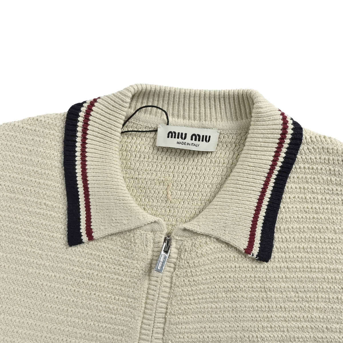 Miu Miu woolen zippered contrast knitted jacket
