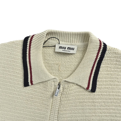 Miu Miu woolen zippered contrast knitted jacket