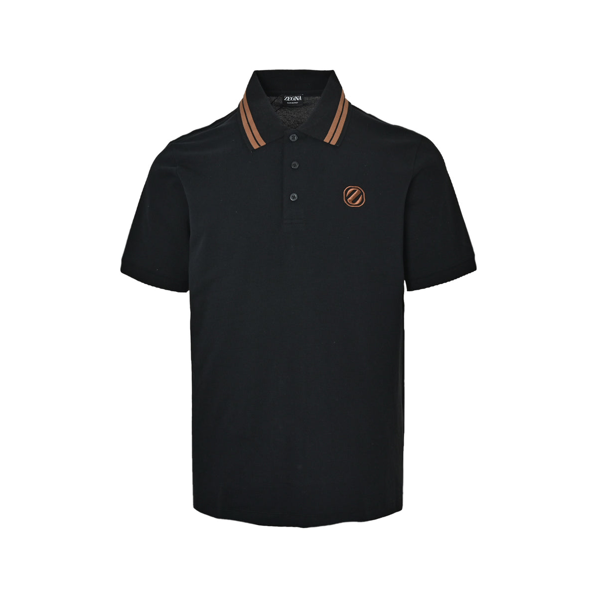 Zegna 26ss Contrast Color Collar Chest Embroidered Logo Polo Short Sleeve