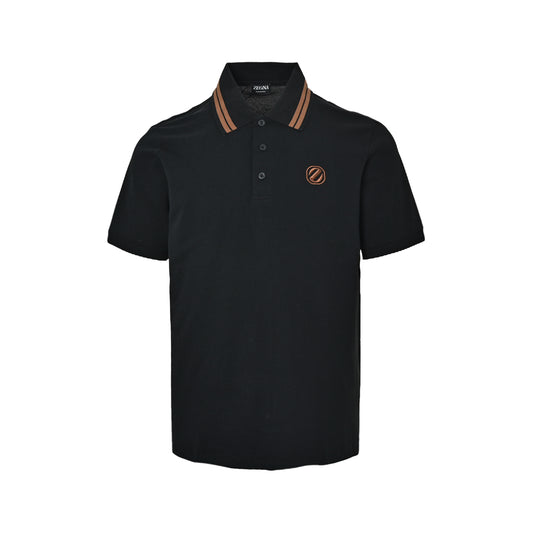 Zegna 26ss Contrast Color Collar Chest Embroidered Logo Polo Short Sleeve