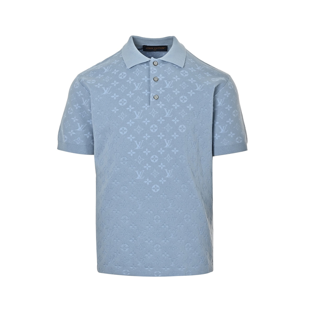 Louis Vuitton light blue old flower all-over printed jacquard knitted Polo short sleeves