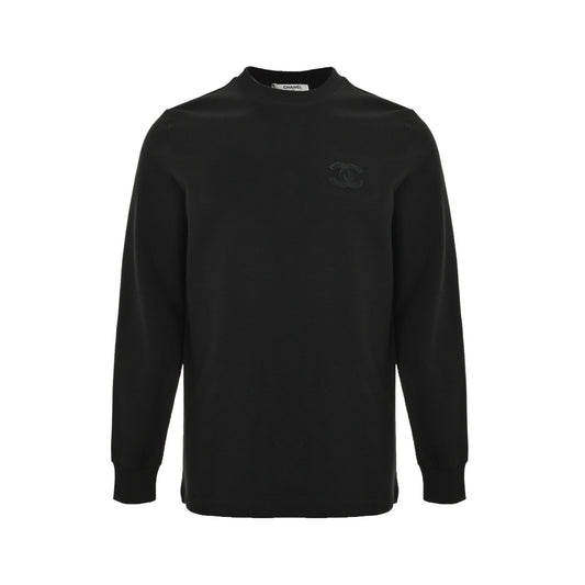 Chanel 25Fw dark woven logo double C embroidered long-sleeved T-shirt