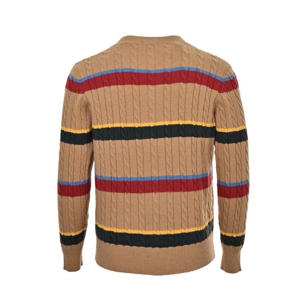 Ralph Lauren classic women's cable striped round neck knitted sweater cardigan