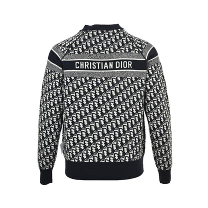 Dior 23Fw Oblique jacquard knitted cashmere double-sided crew neck sweater