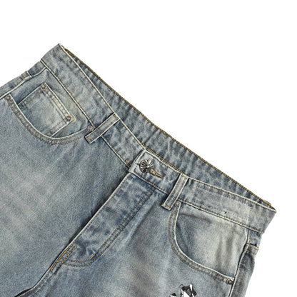 Chrome Hearts cross patch leather jeans