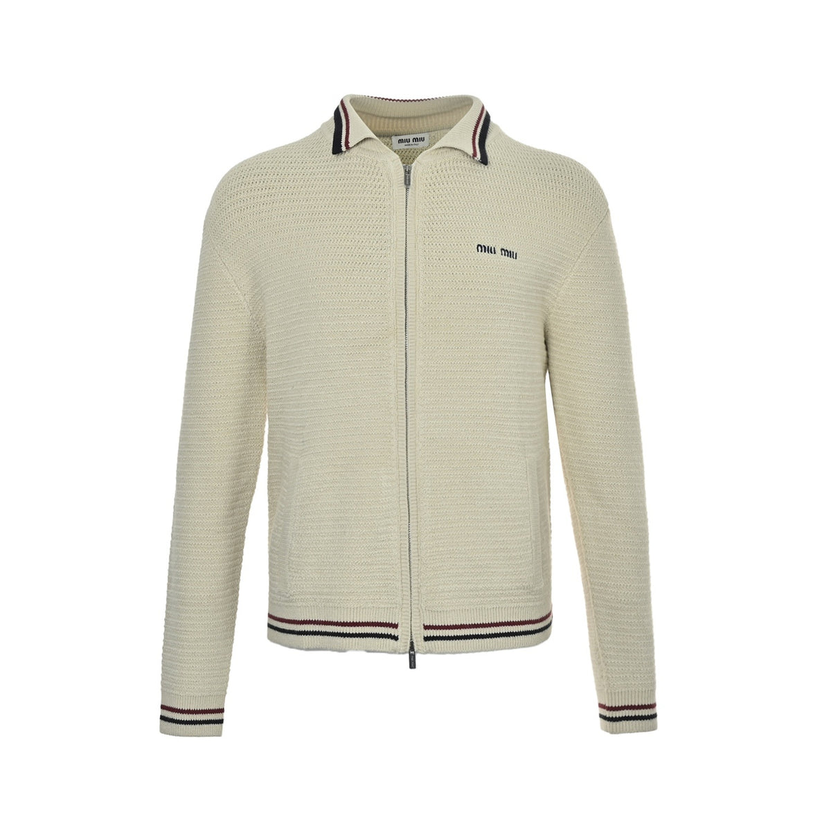 Miu Miu woolen zippered contrast knitted jacket