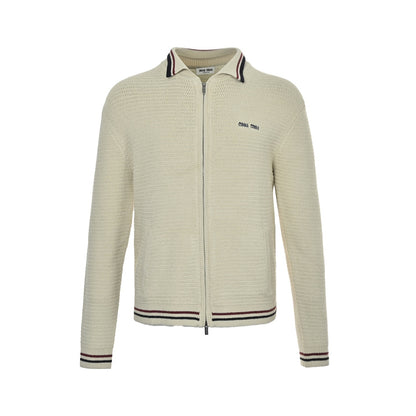 Miu Miu woolen zippered contrast knitted jacket