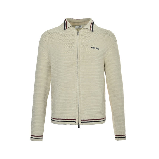 Miu Miu woolen zippered contrast knitted jacket