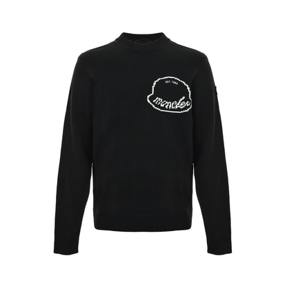 Moncler/Mask Embroidered Jacquard Logo Crew Neck Sweater