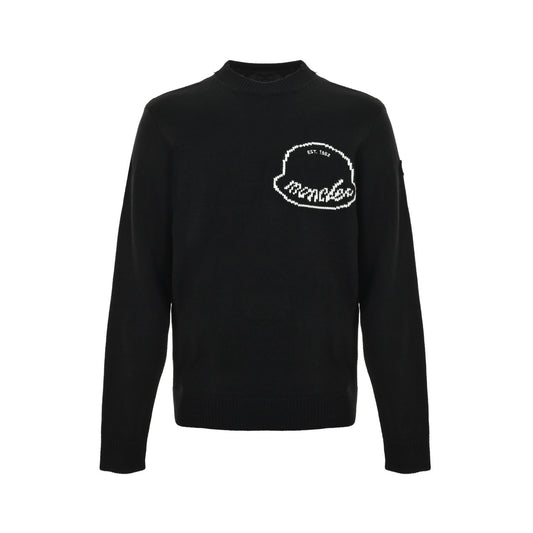 Moncler/Mask Embroidered Jacquard Logo Crew Neck Sweater