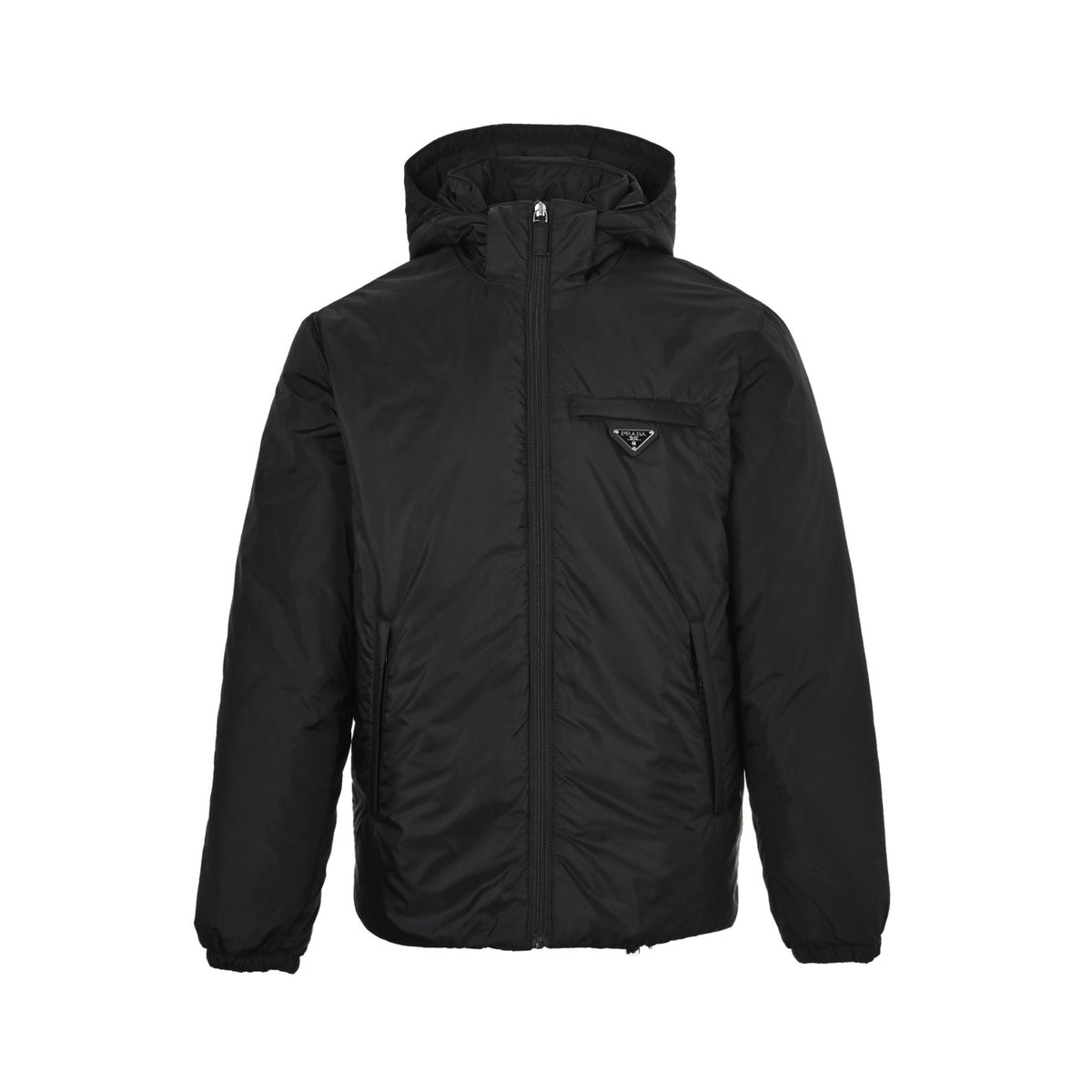 Prada triangle logo regenerated nylon hooded down jacket