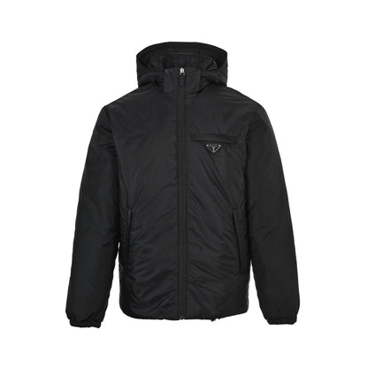 Prada triangle logo regenerated nylon hooded down jacket
