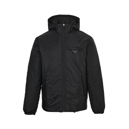 Prada triangle logo regenerated nylon hooded down jacket