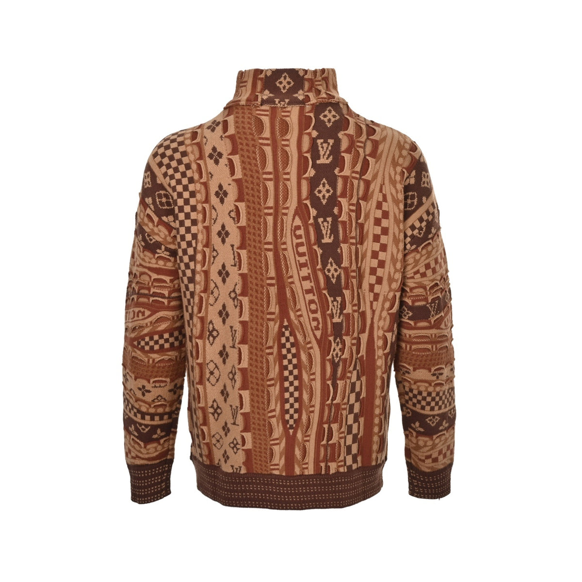 Louis Vuitton patchwork jacquard ethnic style half-zip sweater