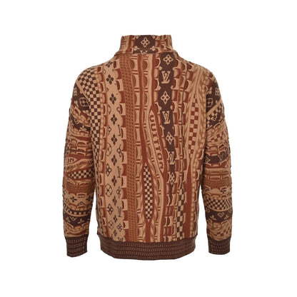Louis Vuitton patchwork jacquard ethnic style half-zip sweater