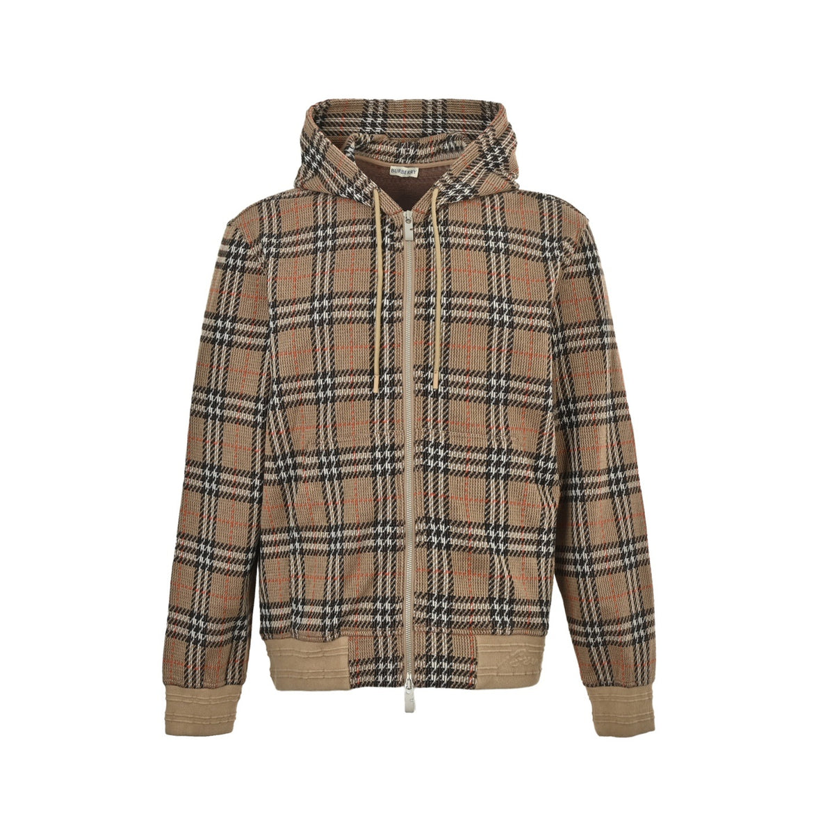 Burberry 25Fw large plaid blended knitted plaid hooded jacket