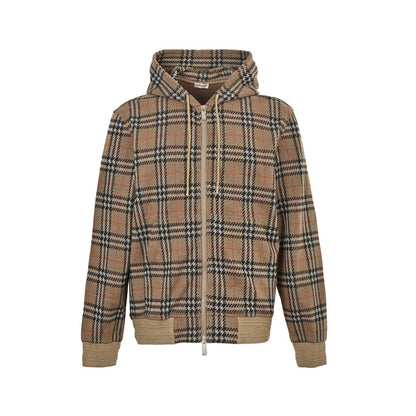 Burberry 25Fw large plaid blended knitted plaid hooded jacket