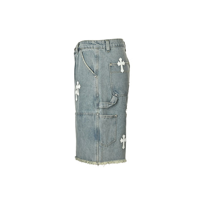 Chrome Hearts/Chrome Heart leather label cross denim shorts