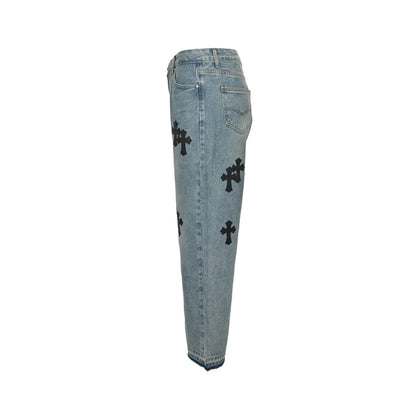 Chrome Hearts/Chrome Heart cross patch embroidered washed jeans