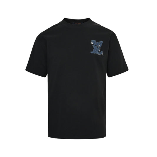 Louis Vuitton 26ss denim patch presbyopic letter embroidered short sleeves