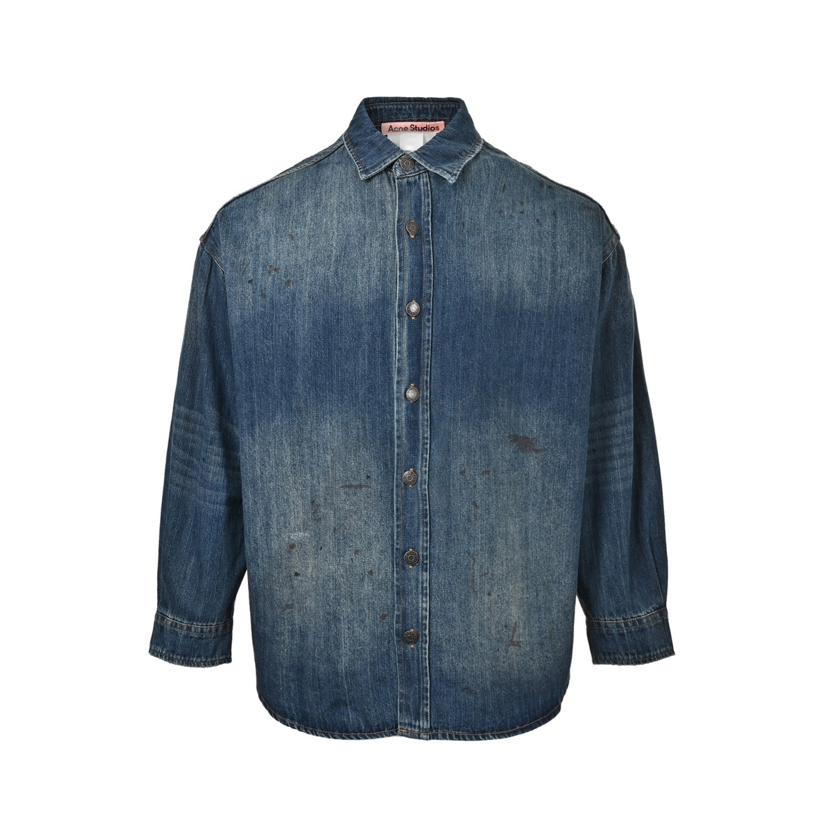 Acne Studios distressed washed denim shirt with splashes of ink