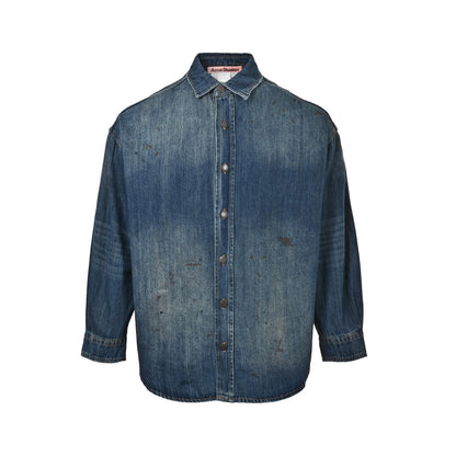 Acne Studios distressed washed denim shirt with splashes of ink