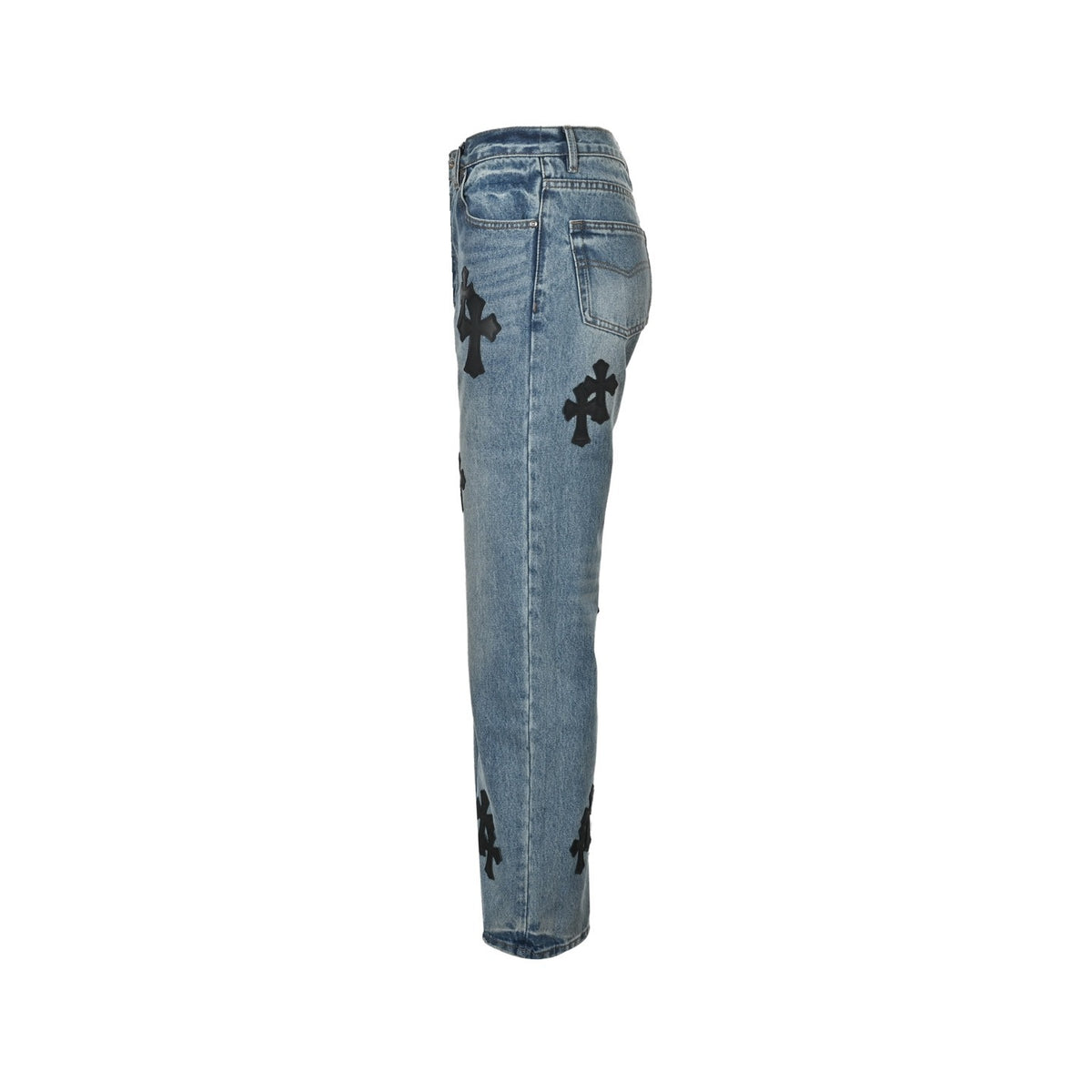 Chrome Hearts/Chrome Heart black leather cross logo jeans