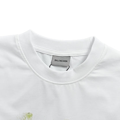 Balenciaga/Balanciaga 26ss green and purple gradient coconut tree print short sleeves