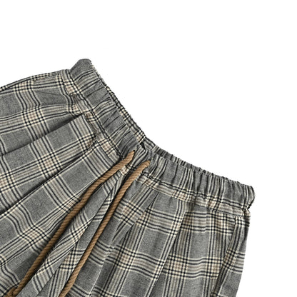 R13 linen plaid drawstring wide-leg cropped shorts