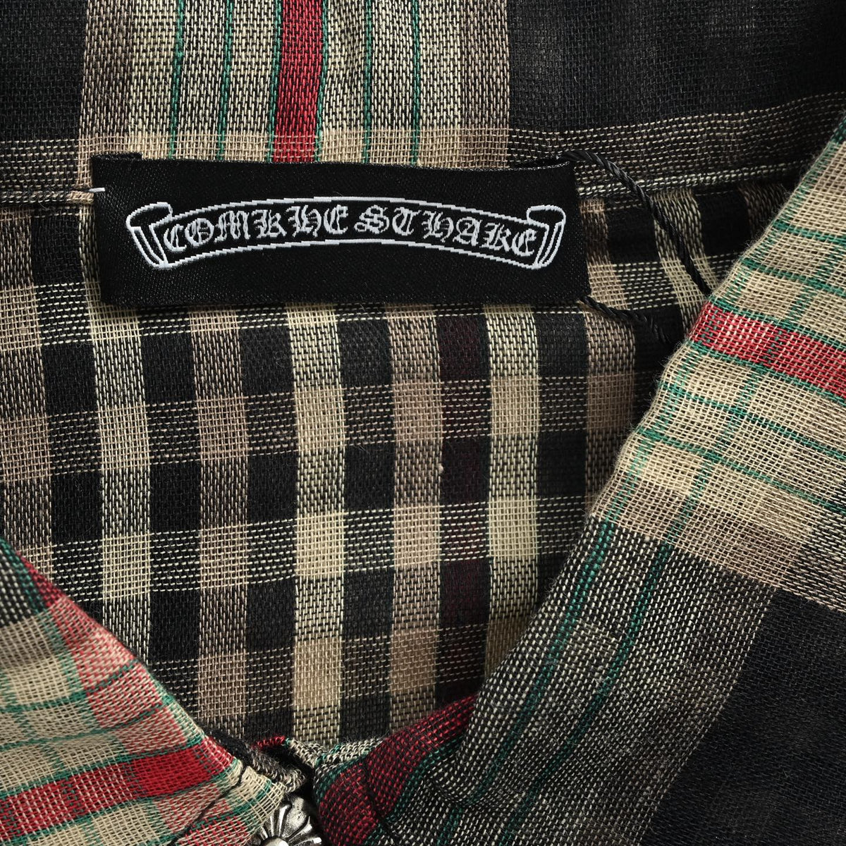 Chrome Hearts leather label plaid long-sleeved shirt