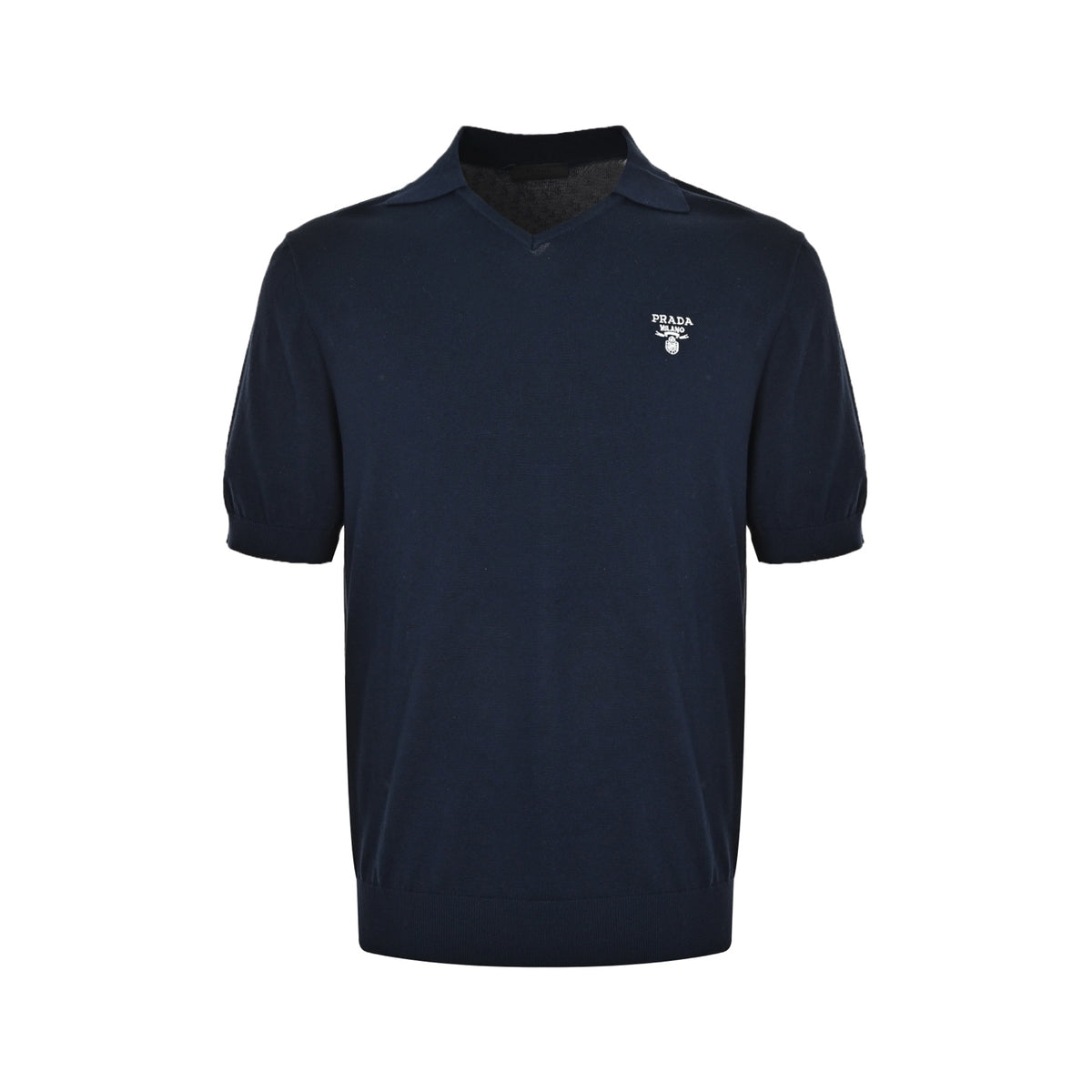 Prada seagull collar embroidered knitted Polo short sleeves