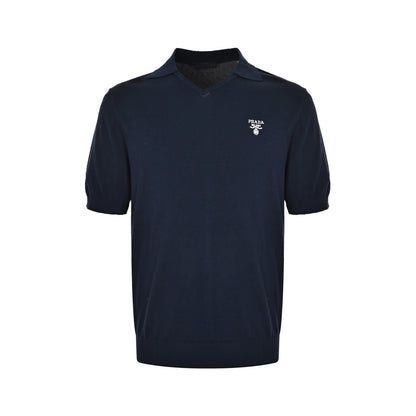 Prada seagull collar embroidered knitted Polo short sleeves