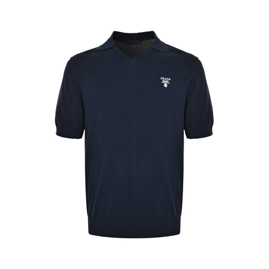 Prada seagull collar embroidered knitted Polo short sleeves