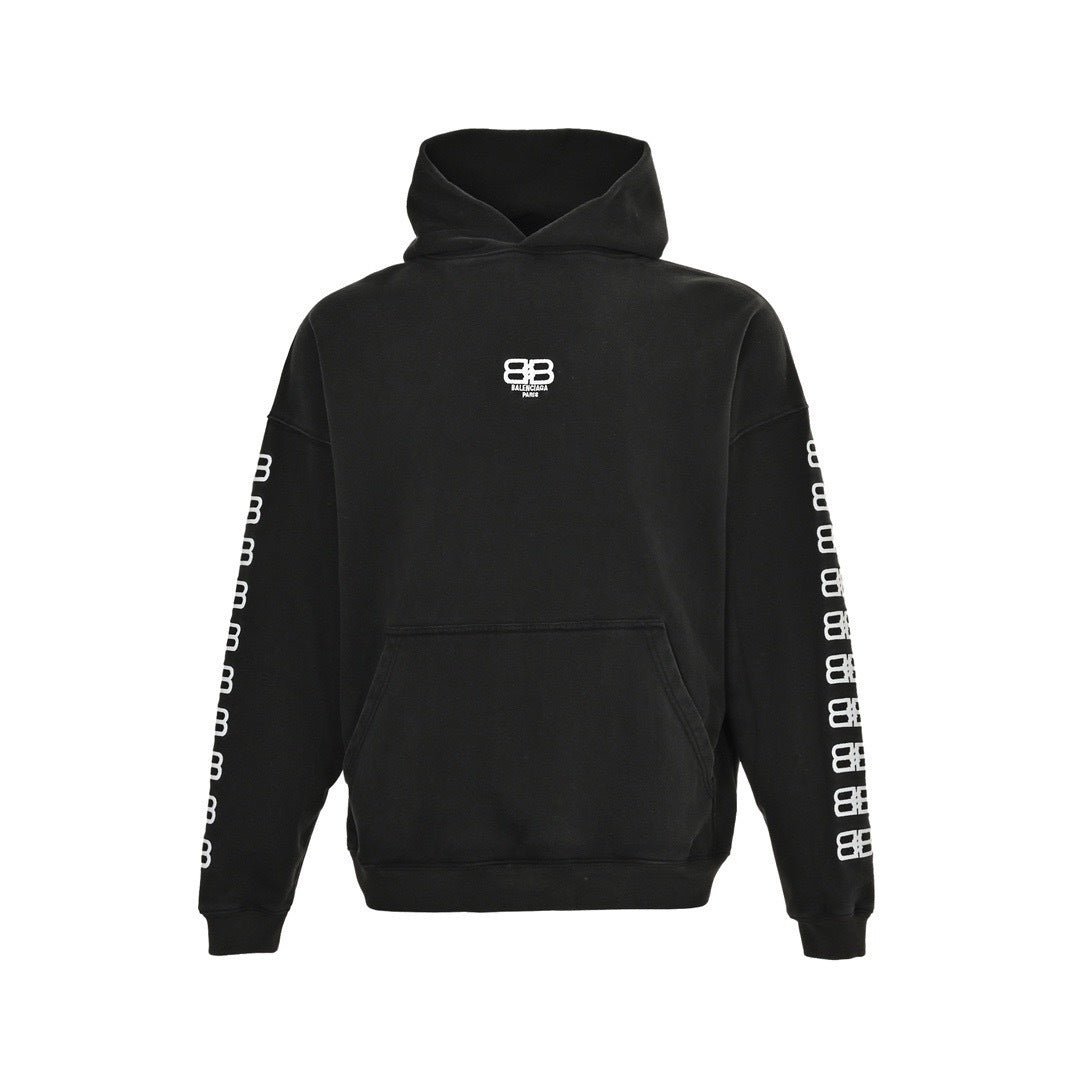 Balenciaga/Balanciaga Double B embroidered washed hooded sweatshirt