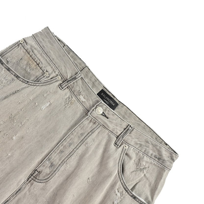 Balenciaga/Balanciaga 24FW white large destruction knife cut jeans