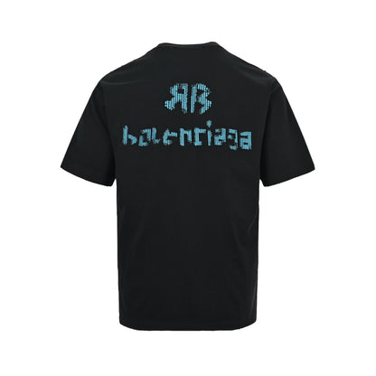 Balenciaga 26ss color block woven letter embroidered short sleeves
